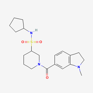 molecular formula C20H29N3O3S B6765667 N-cyclopentyl-1-(1-methyl-2,3-dihydroindole-6-carbonyl)piperidine-3-sulfonamide 