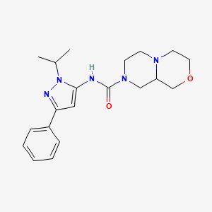 molecular formula C20H27N5O2 B6765864 N-(5-phenyl-2-propan-2-ylpyrazol-3-yl)-3,4,6,7,9,9a-hexahydro-1H-pyrazino[2,1-c][1,4]oxazine-8-carboxamide 