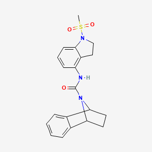 molecular formula C20H21N3O3S B6765920 N-(1-methylsulfonyl-2,3-dihydroindol-4-yl)-11-azatricyclo[6.2.1.02,7]undeca-2,4,6-triene-11-carboxamide 