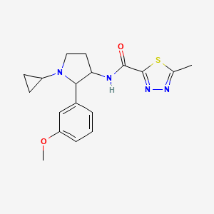 molecular formula C18H22N4O2S B6765942 N-[1-cyclopropyl-2-(3-methoxyphenyl)pyrrolidin-3-yl]-5-methyl-1,3,4-thiadiazole-2-carboxamide 