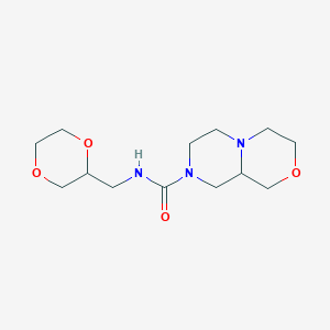 molecular formula C13H23N3O4 B6765950 N-(1,4-dioxan-2-ylmethyl)-3,4,6,7,9,9a-hexahydro-1H-pyrazino[2,1-c][1,4]oxazine-8-carboxamide 