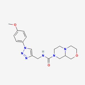 molecular formula C18H24N6O3 B6766011 N-[[1-(4-methoxyphenyl)triazol-4-yl]methyl]-3,4,6,7,9,9a-hexahydro-1H-pyrazino[2,1-c][1,4]oxazine-8-carboxamide 