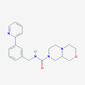 molecular formula C20H24N4O2 B6766016 N-[(3-pyridin-2-ylphenyl)methyl]-3,4,6,7,9,9a-hexahydro-1H-pyrazino[2,1-c][1,4]oxazine-8-carboxamide 