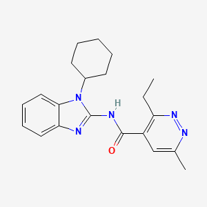 molecular formula C21H25N5O B6766073 N-(1-cyclohexylbenzimidazol-2-yl)-3-ethyl-6-methylpyridazine-4-carboxamide 