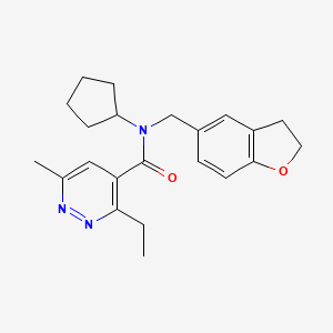 molecular formula C22H27N3O2 B6766090 N-cyclopentyl-N-(2,3-dihydro-1-benzofuran-5-ylmethyl)-3-ethyl-6-methylpyridazine-4-carboxamide 