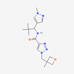 molecular formula C17H26N6O2 B6766099 N-[2,2-dimethyl-1-(1-methylpyrazol-4-yl)propyl]-1-[(3-methyloxetan-3-yl)methyl]triazole-4-carboxamide 