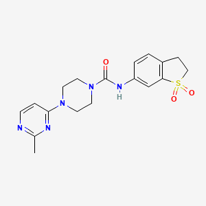 molecular formula C18H21N5O3S B6766200 N-(1,1-dioxo-2,3-dihydro-1-benzothiophen-6-yl)-4-(2-methylpyrimidin-4-yl)piperazine-1-carboxamide 