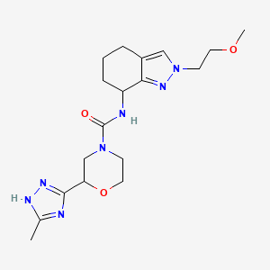 molecular formula C18H27N7O3 B6766239 N-[2-(2-methoxyethyl)-4,5,6,7-tetrahydroindazol-7-yl]-2-(5-methyl-1H-1,2,4-triazol-3-yl)morpholine-4-carboxamide 