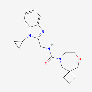 molecular formula C20H26N4O2 B6766288 N-[(1-cyclopropylbenzimidazol-2-yl)methyl]-6-oxa-9-azaspiro[3.6]decane-9-carboxamide 
