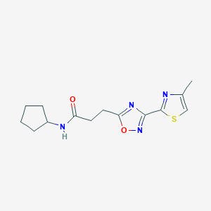 molecular formula C14H18N4O2S B6766497 N-cyclopentyl-3-[3-(4-methyl-1,3-thiazol-2-yl)-1,2,4-oxadiazol-5-yl]propanamide 