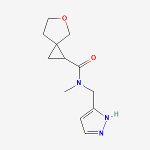 molecular formula C12H17N3O2 B6766848 N-methyl-N-(1H-pyrazol-5-ylmethyl)-5-oxaspiro[2.4]heptane-2-carboxamide 