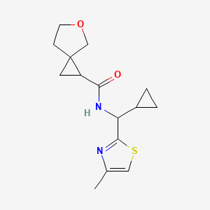 molecular formula C15H20N2O2S B6766852 N-[cyclopropyl-(4-methyl-1,3-thiazol-2-yl)methyl]-5-oxaspiro[2.4]heptane-2-carboxamide 