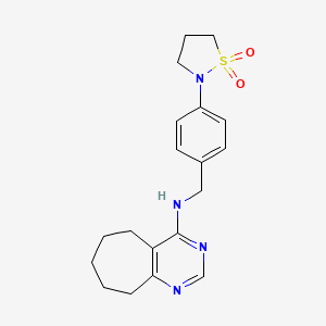 molecular formula C19H24N4O2S B6766861 N-[[4-(1,1-dioxo-1,2-thiazolidin-2-yl)phenyl]methyl]-6,7,8,9-tetrahydro-5H-cyclohepta[d]pyrimidin-4-amine 