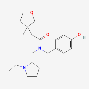 molecular formula C21H30N2O3 B6766929 N-[(1-ethylpyrrolidin-2-yl)methyl]-N-[(4-hydroxyphenyl)methyl]-5-oxaspiro[2.4]heptane-2-carboxamide 