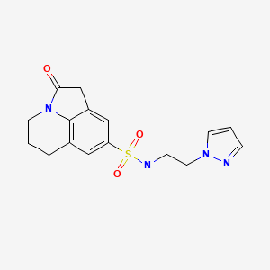 molecular formula C17H20N4O3S B6767021 N-methyl-2-oxo-N-(2-pyrazol-1-ylethyl)-1-azatricyclo[6.3.1.04,12]dodeca-4,6,8(12)-triene-6-sulfonamide 