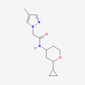molecular formula C14H21N3O2 B6767045 N-(2-cyclopropyloxan-4-yl)-2-(4-methylpyrazol-1-yl)acetamide 