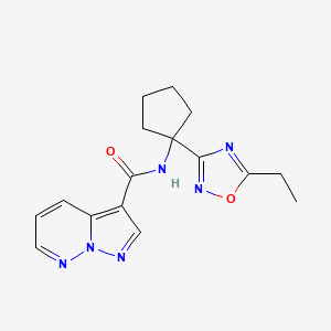 molecular formula C16H18N6O2 B6767135 N-[1-(5-ethyl-1,2,4-oxadiazol-3-yl)cyclopentyl]pyrazolo[1,5-b]pyridazine-3-carboxamide 