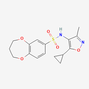 molecular formula C16H18N2O5S B6767172 N-(5-cyclopropyl-3-methyl-1,2-oxazol-4-yl)-3,4-dihydro-2H-1,5-benzodioxepine-7-sulfonamide 