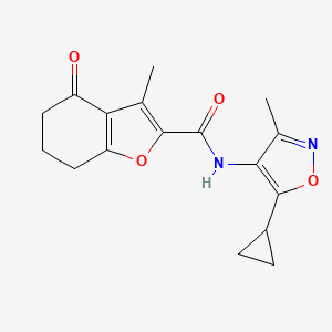 molecular formula C17H18N2O4 B6767208 N-(5-cyclopropyl-3-methyl-1,2-oxazol-4-yl)-3-methyl-4-oxo-6,7-dihydro-5H-1-benzofuran-2-carboxamide 