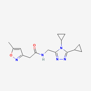 molecular formula C15H19N5O2 B6767371 N-[(4,5-dicyclopropyl-1,2,4-triazol-3-yl)methyl]-2-(5-methyl-1,2-oxazol-3-yl)acetamide 