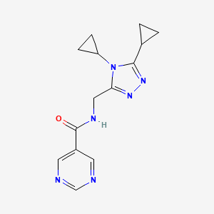 molecular formula C14H16N6O B6767379 N-[(4,5-dicyclopropyl-1,2,4-triazol-3-yl)methyl]pyrimidine-5-carboxamide 