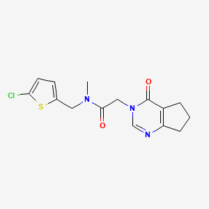 molecular formula C15H16ClN3O2S B6767456 N-[(5-chlorothiophen-2-yl)methyl]-N-methyl-2-(4-oxo-6,7-dihydro-5H-cyclopenta[d]pyrimidin-3-yl)acetamide 