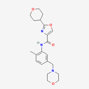 molecular formula C21H27N3O4 B6767618 N-[2-methyl-5-(morpholin-4-ylmethyl)phenyl]-2-(oxan-4-yl)-1,3-oxazole-4-carboxamide 
