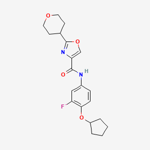 molecular formula C20H23FN2O4 B6767619 N-(4-cyclopentyloxy-3-fluorophenyl)-2-(oxan-4-yl)-1,3-oxazole-4-carboxamide 