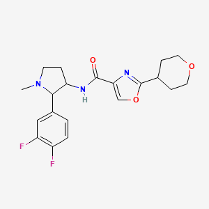 molecular formula C20H23F2N3O3 B6767660 N-[2-(3,4-difluorophenyl)-1-methylpyrrolidin-3-yl]-2-(oxan-4-yl)-1,3-oxazole-4-carboxamide 