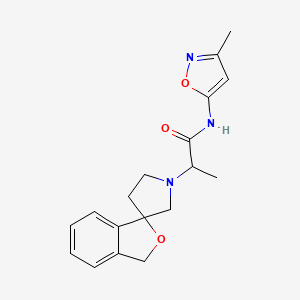 molecular formula C18H21N3O3 B6767790 N-(3-methyl-1,2-oxazol-5-yl)-2-spiro[1H-2-benzofuran-3,3'-pyrrolidine]-1'-ylpropanamide 