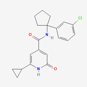 molecular formula C20H21ClN2O2 B6767980 N-[1-(3-chlorophenyl)cyclopentyl]-2-cyclopropyl-6-oxo-1H-pyridine-4-carboxamide 