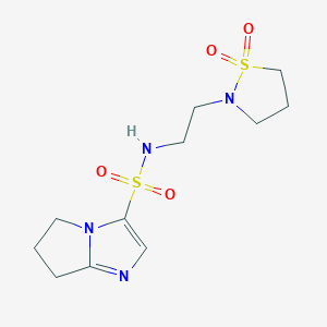 molecular formula C11H18N4O4S2 B6768264 N-[2-(1,1-dioxo-1,2-thiazolidin-2-yl)ethyl]-6,7-dihydro-5H-pyrrolo[1,2-a]imidazole-3-sulfonamide 
