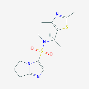 molecular formula C14H20N4O2S2 B6768303 N-[1-(2,4-dimethyl-1,3-thiazol-5-yl)ethyl]-N-methyl-6,7-dihydro-5H-pyrrolo[1,2-a]imidazole-3-sulfonamide 