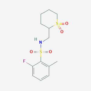 molecular formula C13H18FNO4S2 B6768375 N-[(1,1-dioxothian-2-yl)methyl]-2-fluoro-6-methylbenzenesulfonamide 