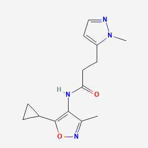 molecular formula C14H18N4O2 B6768462 N-(5-cyclopropyl-3-methyl-1,2-oxazol-4-yl)-3-(2-methylpyrazol-3-yl)propanamide 
