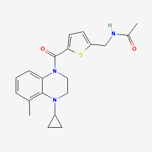 molecular formula C20H23N3O2S B6768507 N-[[5-(4-cyclopropyl-5-methyl-2,3-dihydroquinoxaline-1-carbonyl)thiophen-2-yl]methyl]acetamide 