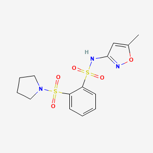 molecular formula C14H17N3O5S2 B6768551 N-(5-methyl-1,2-oxazol-3-yl)-2-pyrrolidin-1-ylsulfonylbenzenesulfonamide 