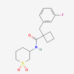 molecular formula C17H22FNO3S B6768735 N-(1,1-dioxothian-3-yl)-1-[(3-fluorophenyl)methyl]cyclobutane-1-carboxamide 