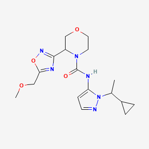 molecular formula C17H24N6O4 B6768780 N-[2-(1-cyclopropylethyl)pyrazol-3-yl]-3-[5-(methoxymethyl)-1,2,4-oxadiazol-3-yl]morpholine-4-carboxamide 