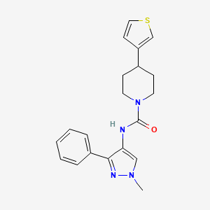 molecular formula C20H22N4OS B6769100 N-(1-methyl-3-phenylpyrazol-4-yl)-4-thiophen-3-ylpiperidine-1-carboxamide 