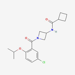 molecular formula C18H23ClN2O3 B6769138 N-[1-(5-chloro-2-propan-2-yloxybenzoyl)azetidin-3-yl]cyclobutanecarboxamide 