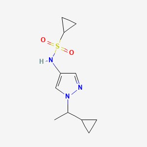 molecular formula C11H17N3O2S B6769236 N-[1-(1-cyclopropylethyl)pyrazol-4-yl]cyclopropanesulfonamide 