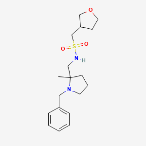 molecular formula C18H28N2O3S B6769376 N-[(1-benzyl-2-methylpyrrolidin-2-yl)methyl]-1-(oxolan-3-yl)methanesulfonamide 