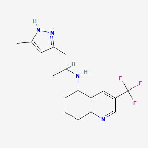 molecular formula C17H21F3N4 B6769492 N-[1-(5-methyl-1H-pyrazol-3-yl)propan-2-yl]-3-(trifluoromethyl)-5,6,7,8-tetrahydroquinolin-5-amine 