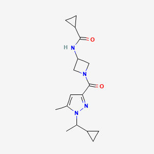 molecular formula C17H24N4O2 B6769618 N-[1-[1-(1-cyclopropylethyl)-5-methylpyrazole-3-carbonyl]azetidin-3-yl]cyclopropanecarboxamide 