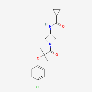 molecular formula C17H21ClN2O3 B6769631 N-[1-[2-(4-chlorophenoxy)-2-methylpropanoyl]azetidin-3-yl]cyclopropanecarboxamide 