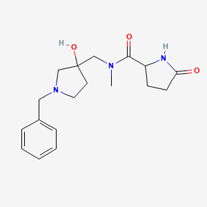 molecular formula C18H25N3O3 B6769733 N-[(1-benzyl-3-hydroxypyrrolidin-3-yl)methyl]-N-methyl-5-oxopyrrolidine-2-carboxamide 