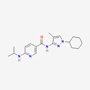 molecular formula C19H27N5O B6769739 N-(1-cyclohexyl-4-methylpyrazol-3-yl)-6-(propan-2-ylamino)pyridine-3-carboxamide 