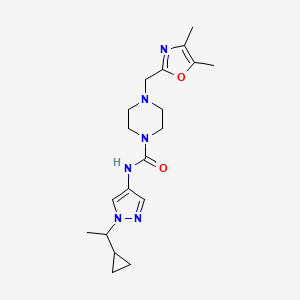 molecular formula C19H28N6O2 B6769790 N-[1-(1-cyclopropylethyl)pyrazol-4-yl]-4-[(4,5-dimethyl-1,3-oxazol-2-yl)methyl]piperazine-1-carboxamide 