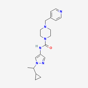 molecular formula C19H26N6O B6769798 N-[1-(1-cyclopropylethyl)pyrazol-4-yl]-4-(pyridin-4-ylmethyl)piperazine-1-carboxamide 